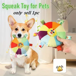 1Pc Random Color Cartoon Pattern Squeak Toy for Pets - Durable Polyester, Interactive Squeaky Chew Toy for Dogs, No Battery, Medium Breed Recommended