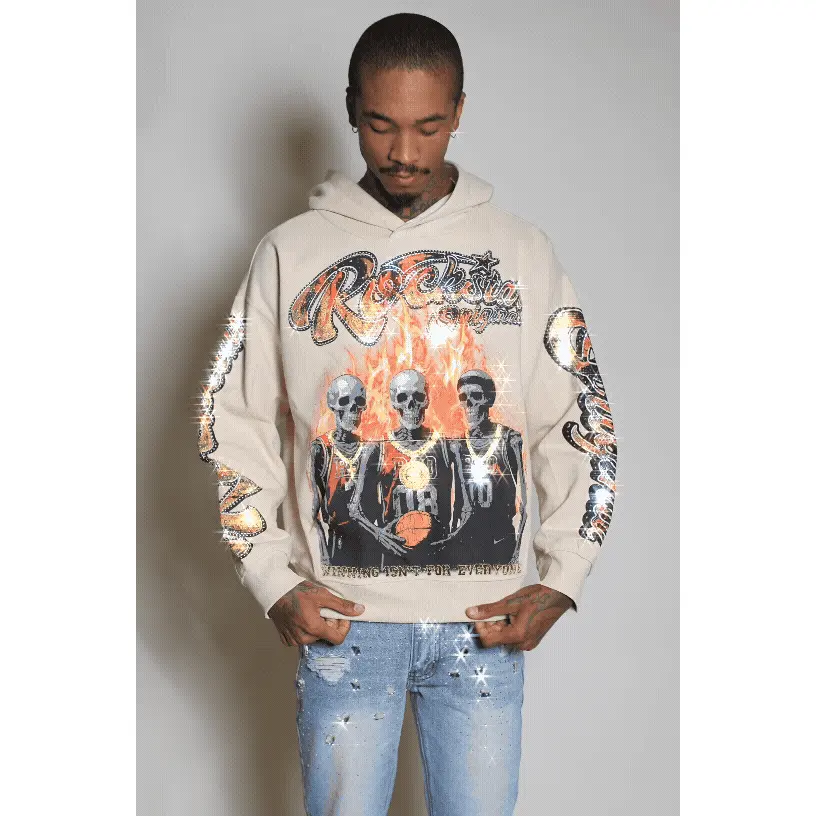 Vincitor Beige Rhinestone Oversized Hoodie