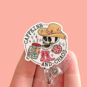 Glitter My Badge Halloween western ghost badge reel for nurse and hospital workers. Badge clip Badge pull - Retractable swivel clip with a 360 rotation. Great gift for coworker.