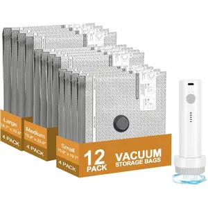 Travel Vacuum Bags with Electric Pump, Cordless Space Saver Storage Seal, Luggage Compression Packing Cubes for Clothing (12 Combo Set)