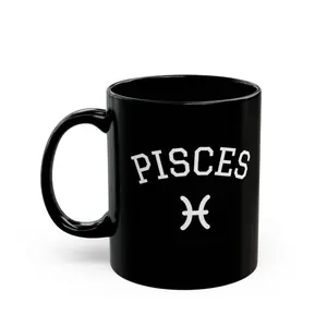 Pisces Zodiac Symbol Mug | Black Ceramic Coffee Cup