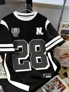 Women's patterned T-shirt, bold 28 digit breathable summer short sleeved shirt, sporty street style daily casual top