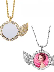 Angel Wing Design Pendant Necklace for Women As Exquisite Jewelry Gift, Rhinestone Decor Round Shaped Jewelry for Party, Club, Elegant Fashion Modern Accessories for Daily Wear