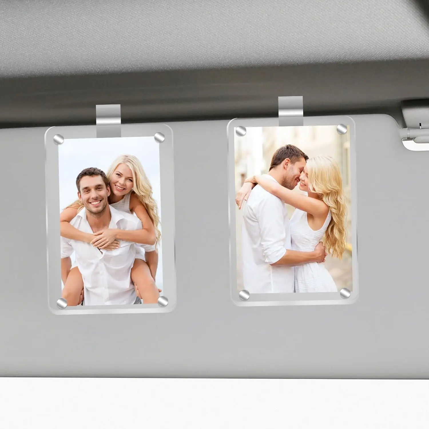 2Pcs Car Picture Holder, Acrylic Magnetic Personalized Photo Holder Car Accessories Car Photo Holder Car Visor Clip, Personalized Car Picture Frame, Suitable for Adding Family or Personal Photos
