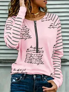 Women's Casual Long Sleeve Striped Print Shirt, Casual Classy Fashion, Fall Winter Fashion Half Button Front Top, Versatile Style