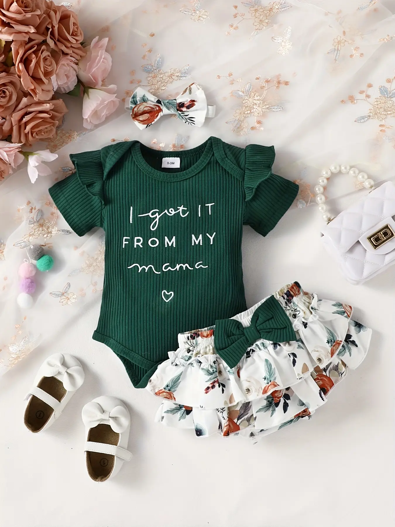 Baby Girl Ribbed Romper Dress Set with Headband, Stylish Infant for Summer, Cute Toddler Clothing for Girls, Outfits, Charming Floral