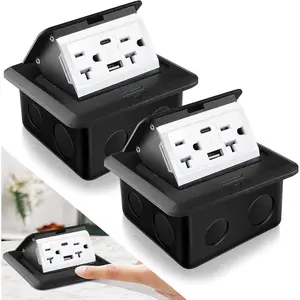 2 Pack Pop up Floor Outlet Floor Kit  Electrical Outlet Cover Box with 4.8A USB A & Type C Charge and 20 Amp Tamper Resistant Socket Receptacle for Countertop Office (Black)