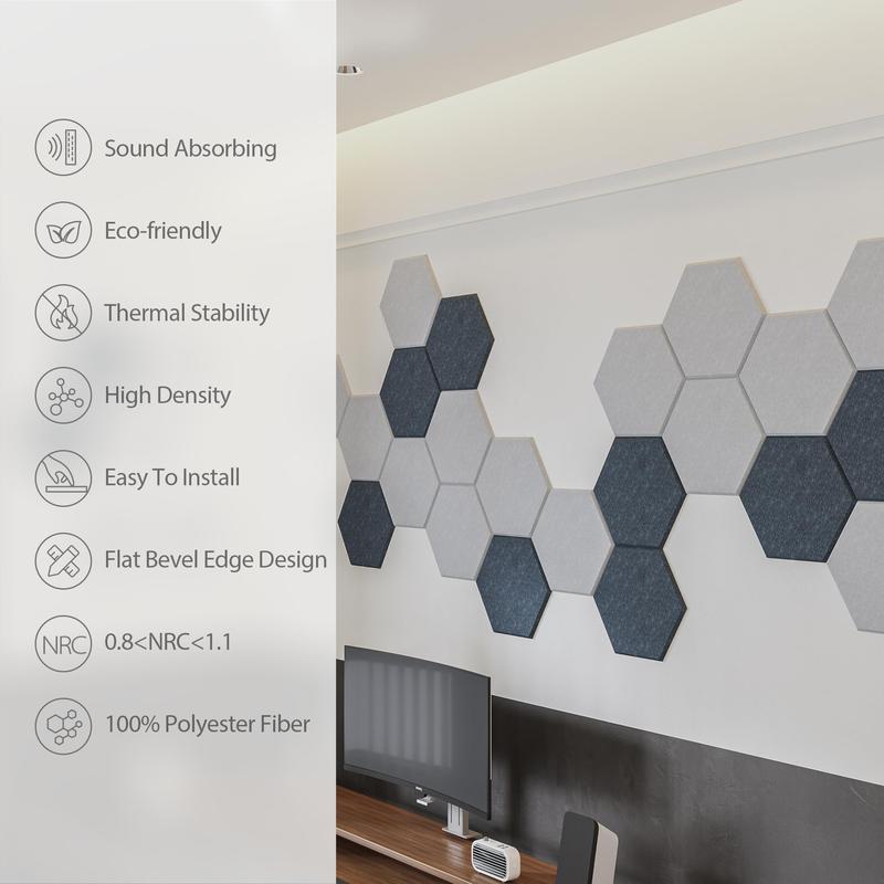 Hexagonal Acoustic Panels, 6-Pack Self-Adhesive Soundproofing Foam, High-Density Sound Absorbing Foam Panels, 12×10-inch Hexagonal Wall Acoustic Panels, Suitable for Living Room, Bedroom, Studio, DIY Assembly,Home,ReccordingRoom,girl room accessories