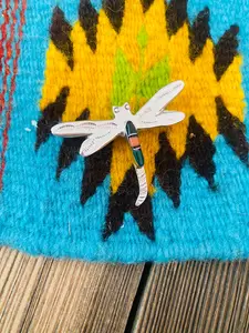 Handcrafted Sterling Silver and Multi Stone Inlay Dragonfly Brooch