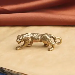 Brass Tiger Bronze Carving Statue | Handicraft Decoration for Living Room, Tabletop Gift, vintage Bronze Color