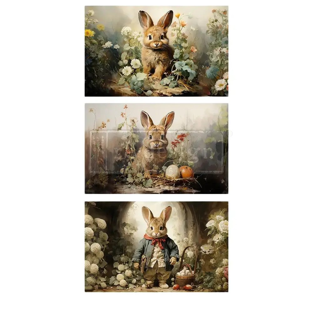 Redesign With Prima Decorative Decoupage Tissue Paper Pack - Dreamy Bunnies Easter Animal Prints, 3 Sheets (19.5"x30" Each), for Office Stationery, Wall Art, 655350670306, Three Sheets