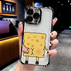 Fun cartoon S-SpongeBobes Protective Phone Case Suitable for iPhone 17 16e 16 15 14 13 12 11 Mini Pro Max Air X XR XSMAX 8 7 Plus Anti Fall Shockproof Transparent Soft Back Cover