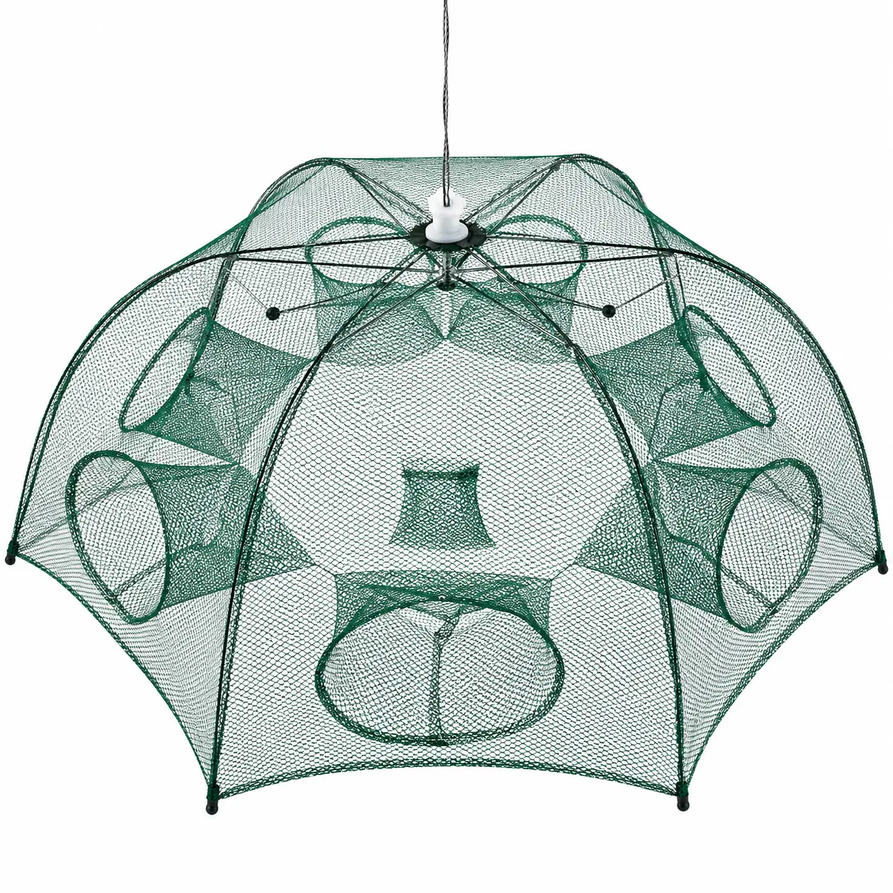 Crawfish Traps, 6-Hole Fishing Trap, Cylindrical Hexagon Crab Trap, Green Foldable Fishing Net, Fishing Accessories for Small Fish Shrimp Crab Crawfish