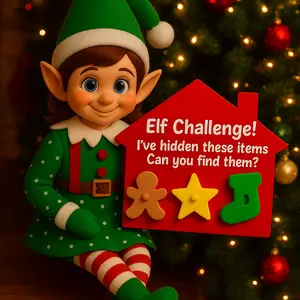 Elf Holiday Hide and Seek Christmas Magical Game with Removable Ornaments for Kids Interactive Holiday Fun Play Hide in seek by hiding the ornaments in the tree! Fun christmas morning game.