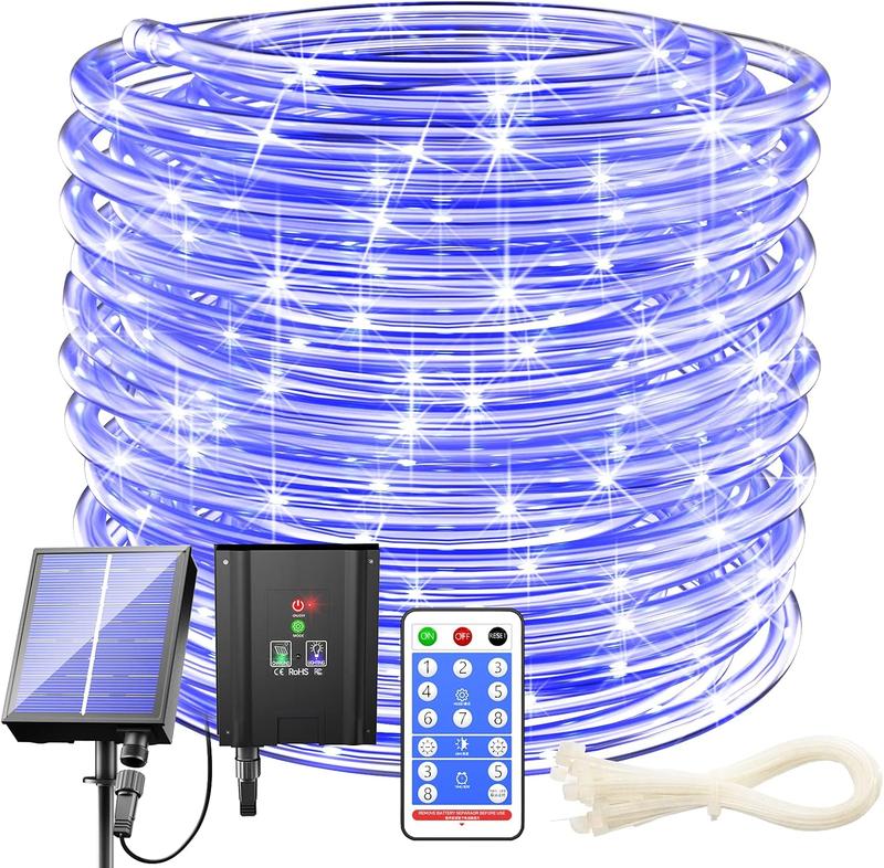 Solar Rope Lights Outdoor  LED - 200 LED Solar Rope String Lights, 72FT 8 Modes with Remote Flexible Solar Tube String Lights for Garden Patio Fence Balcony Pool Trampoline Party