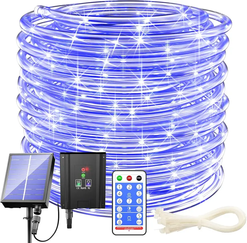 Solar Rope Lights Outdoor  LED - 200 LED Solar Rope String Lights, 72FT 8 Modes with Remote Flexible Solar Tube String Lights for Garden Patio Fence Balcony Pool Trampoline Party