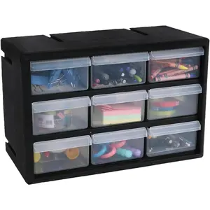 9 Drawers Plastic Multipurpose Parts Storage Cabinet Organizer Drawer, Black