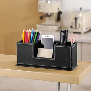 Simple leather pen holder, dual pen holder, multifunctional desktop storage box, office supplies stationery organizer