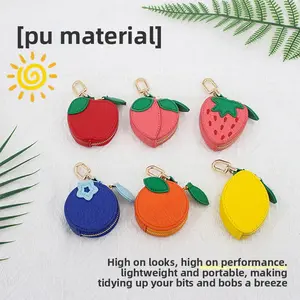 Cute Fruit Shaped Coin Purse, Mini PU Leather Keychain Pouch, Portable Zipper Wallet for Women & Kids