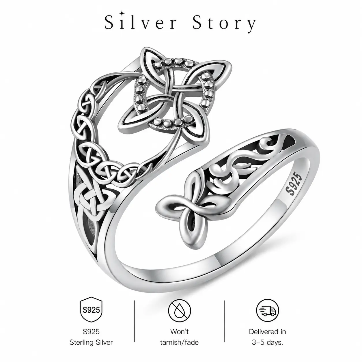 925 Sterling Silver Celtic Knot Ring Witch Knot Ring Nudo de Bruja Plata 925 Original Sterling Silver Adjustable Witch Knot Rings Open Ring Hecate Ring Pagan Witchtok Protection Witchy Jewelry for Devotion for Ceremonyfor Women