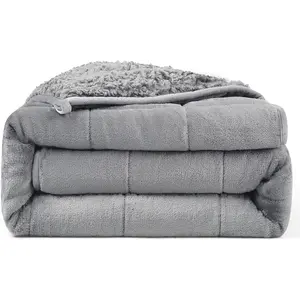 Ultra-Soft Weighted Blanket 15 lbs for Adults, Plush Sherpa Fleece Reversible Weighted Throw Comfort for Relaxation & Cozy Evenings, Hug-Like Security, Evenly Distributed, W80 x L87, Grey
