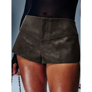 PU Leather Suede Low Waisted Mini Shorts Fabric Fit