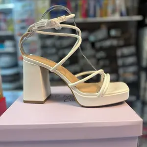 White Strappy Platform Sandals with Chunky Heel for Women's Fashion