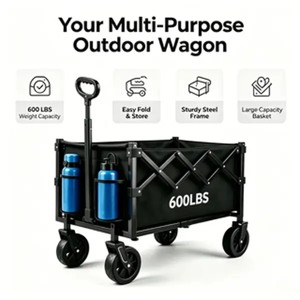 4pcs foldable trolley, suitable for carrying loads of 600/500/400/200 pounds, a practical outdoor beach trolley with all-terrain four wheels. It's a portable folding trolley ideal for camping, gardening, and grocery shopping, and can be used for picnics,