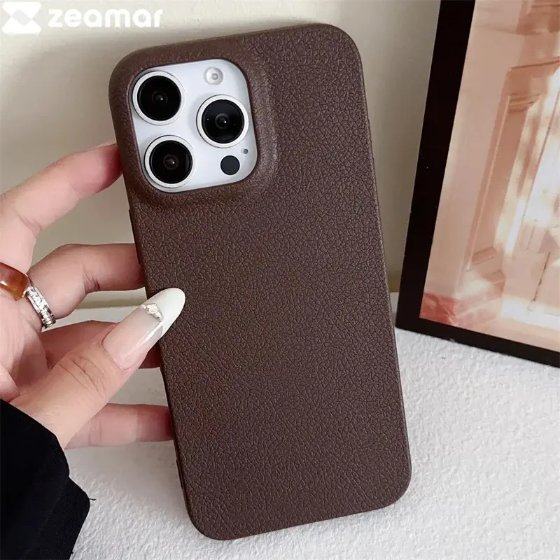 Zeamar Luxury Business Leather Texture TPU Bumper Phone Case - Silicone Shockproof Brown Protection Cover, Fits iPhone 17 Air,16,15,14 Plus,13,12,11 Pro Max,X,XS,XR Various Models Mobile Device Accessory