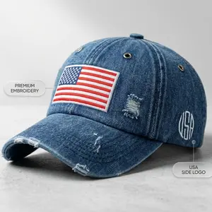 Vintage Distressed USA Flag Baseball Cap Men Women Unisex - Patriotic 4th of July American Flag Denim Dad Hat, Retro Distressed Trucker Cap for Independence Day BBQ Memorial Day Travel