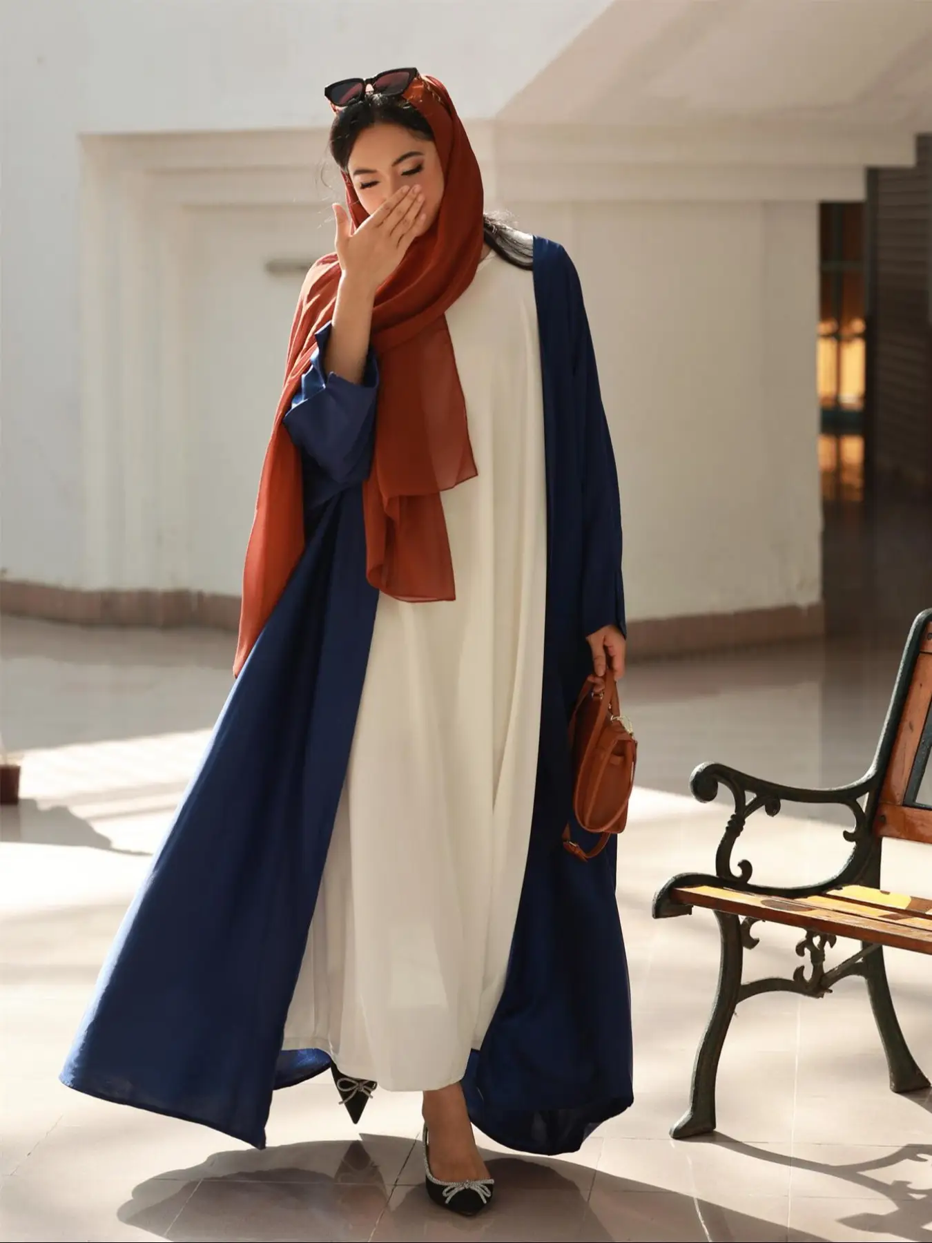 Traditional Middle Eastern Modest Cardigan in Dark, Oversized Woven Fabric for All Seasons, Stylish Loose Fit Abaya for Women