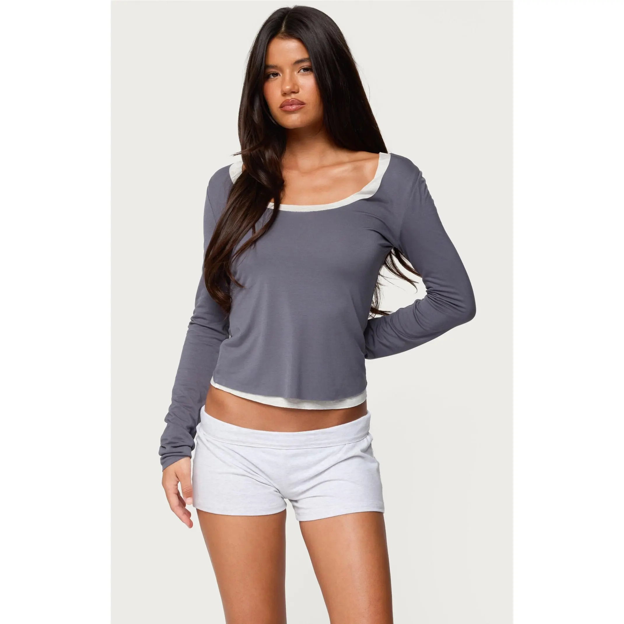 Edikted Women's Orella Contrast Layered Long Sleeve Top