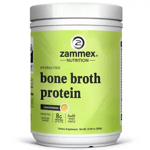 Zammex Bone Broth Protein Powder, Lemongrass Flavor, Edible Collagen Peptides Supplement Nutrient Rich Complex for Joint Support, Skin Beauty