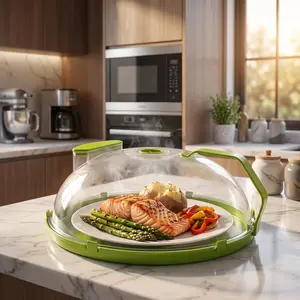 Microwave Splatter Cover with Water Steamer 10 Inch Clear Food Cover Lid, Steam Vent Splatter Guard for Plates, Bowls & Microwave Reheating