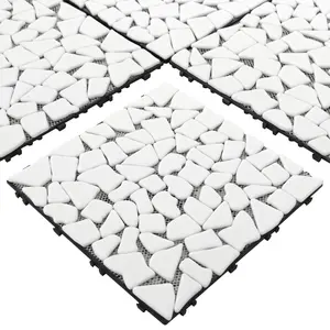4pcs natural stone interlocking deck tiles 12x12 pebble waterproof patio deck outdoor indoor floor decking tiles for porch poolside balcony backyard white
