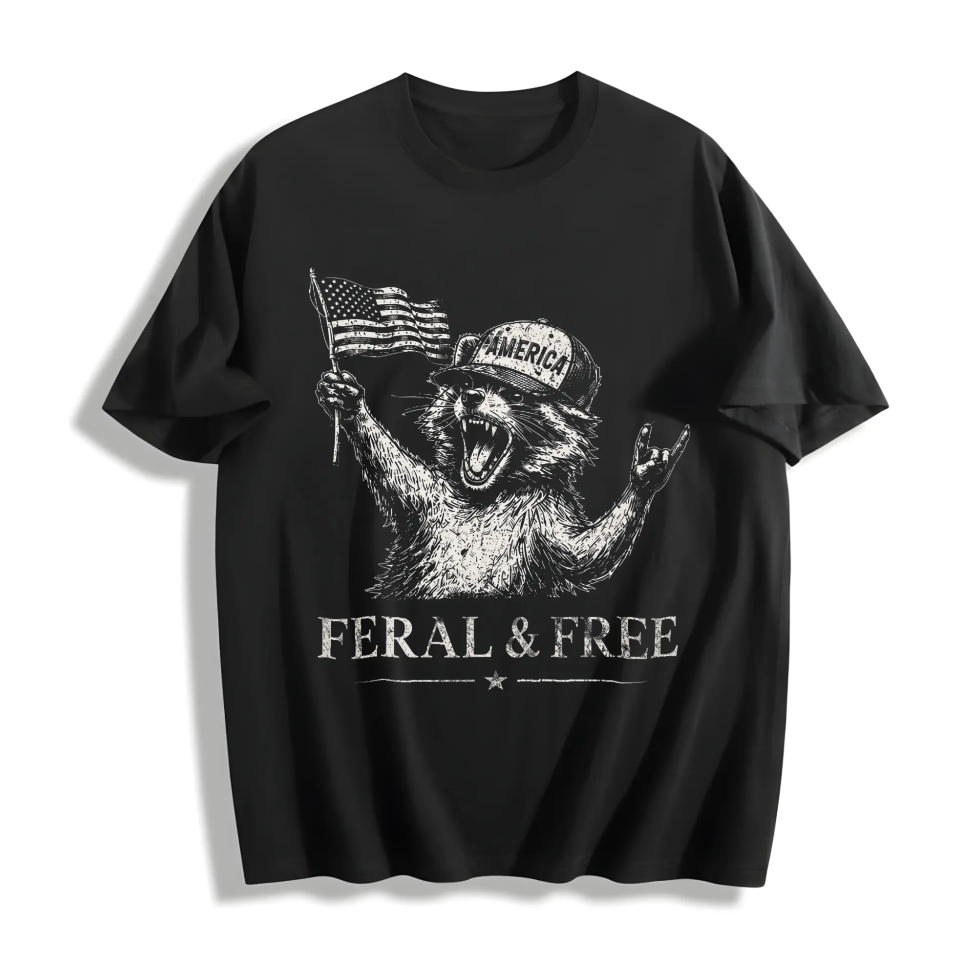 Women's Retro Raccoon Graphic Tank Top - Soft Solid Fabric Baggy Oversize Cotton Funny USA Flag 4th of July Casual Tshirts, Tee, Vintage, Gym, Hand Wash Safe, Retro Graphic, T-Shirt, Lady, Oversized, Streetwear, Graphic Print