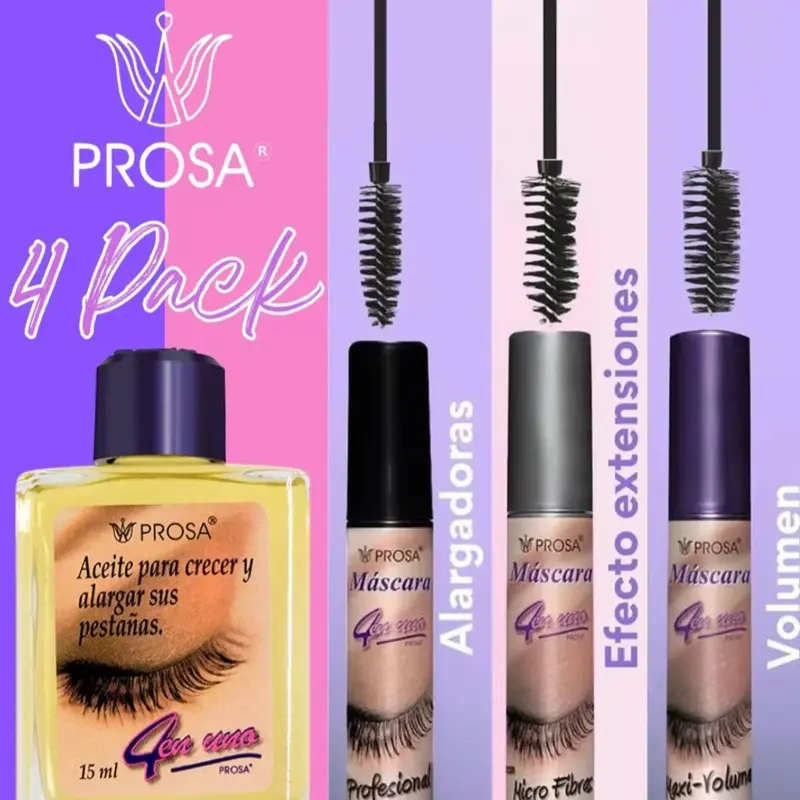 Prosa 4 Pack - 3 Mascaras & 1 Eyelash Oil - Cosmetic Makeup