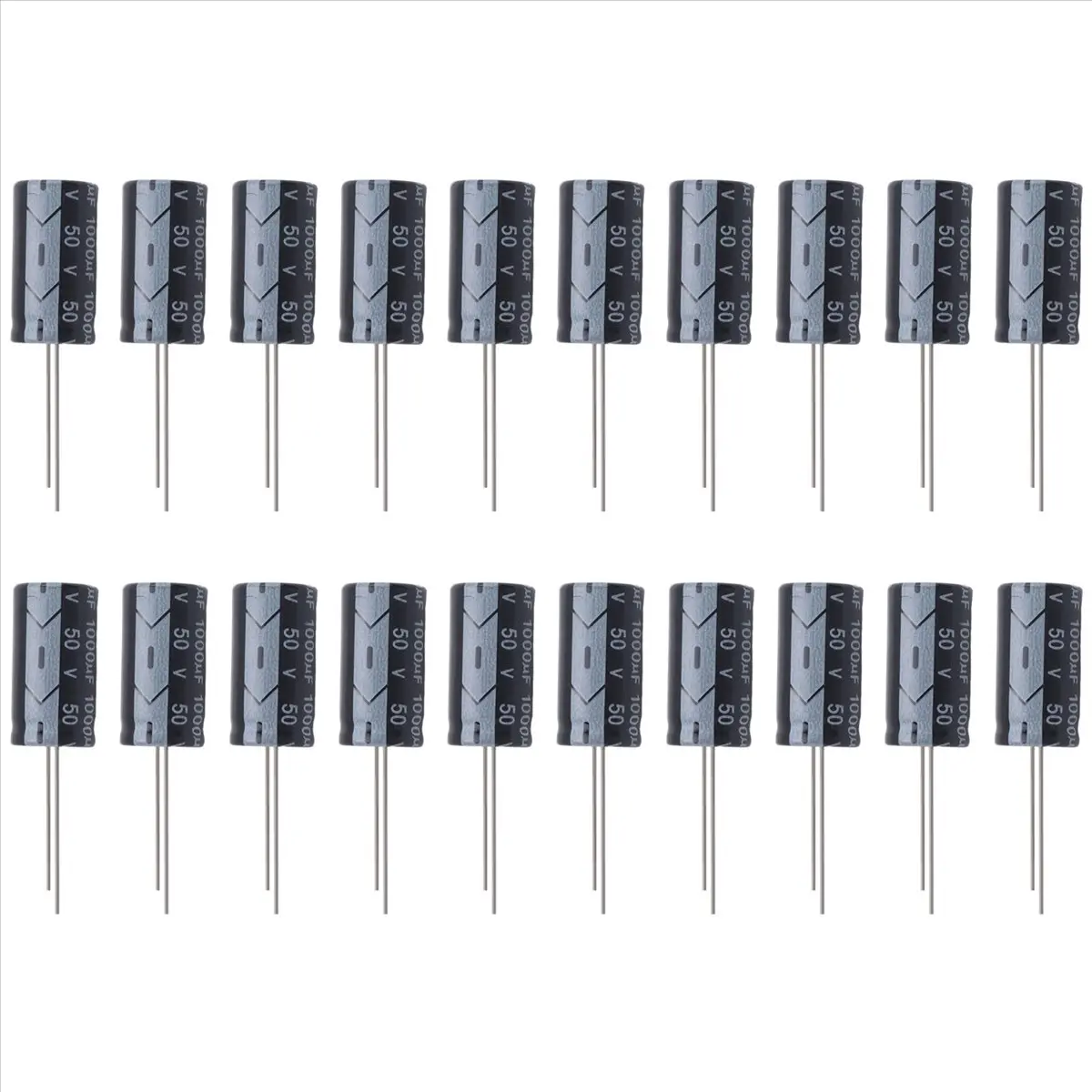20 Pcs Aluminum Electrolytic Capacitors - 1000uF 50V, 13x25mm Black Polarized Radial Lead, Longer Lead Positive, for Automotive & Motorcycle Replacement Parts, Digital Camera, Speaker, TV