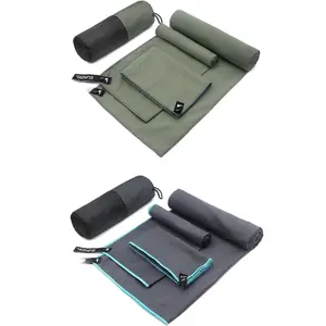 2 Pack Quick Dry Camping Towel, Microfiber Travel Towel 3 Size at 1 Pack,Fast Drying Towel Set for Camping, Beach, Gym, , Yoga & Swimming Pool, Army Green/Grey