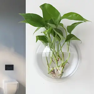 1 wall-mounted circular transparent flowerpot-transparent plastic dual-purpose hydroponic green plant & small fish tank Fishbowl, indoor/outdoor decorative bonsai rack, modern style | transparent plastic vase