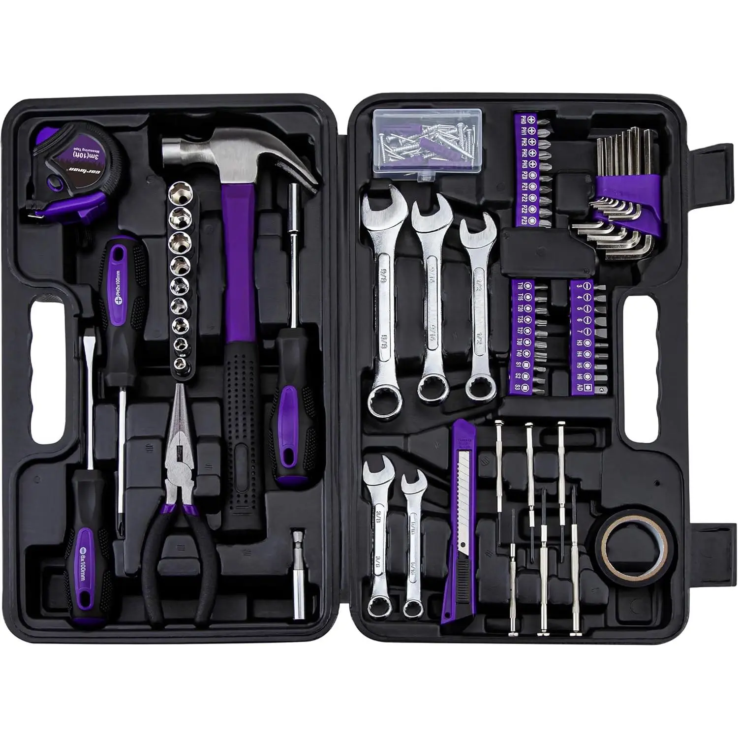 148-Piece Automotive and Household Tool Set  for Car Enthusiasts and DIY Home Repairs Purple