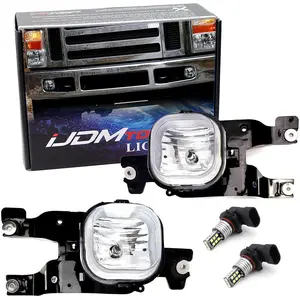 iJDMTOY Complete Set Fog Lights Foglamp Kit with Xenon White 15-SMD LED Bulbs, Wiring On/Off Switch, Brackets For 2008-2010 Ford F250 F350 F450 Super Duty