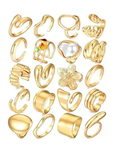 20 Pcs Gold Ring Set for Women, Chunky Statement Flower Finger Midi Rings, Big Boho Stacking Rings Pack Trendy Stuff Jewelry Gift