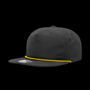 212 MAIN Rapid Dominance 6032-7BLKGLD Unisex 5-Panel High-Profile Relaxed Cotton Blend Rope Adjustable Snapback Hat, Black & Gold, Flat Visor, Retro Look, 1 Size Fits Most, Black Snapback Hat