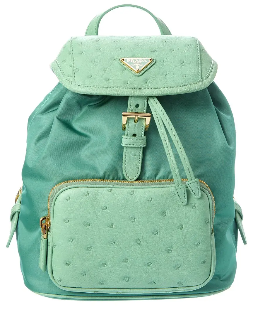 Prada Deserto Tessuto & Ostrich Backpack