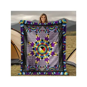 Style & Quilted Flannel Blanket - All-Season Soft Bedspread With Southwestern Patterns( TurquoiseCrimsonBlack) Couch, Bed, Camping - Washable Multicolor Native-Inspired Home Decor, Throw Blanket