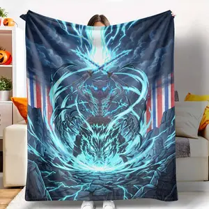 Inosuke Hashibira Demon Slayer Flan Blanket, Fierce Boar Head & Lightning Strike Pattern, Ultra Soft Warm Breathable Lightweight, Ideal for Living Room Decor, Perfect Gift for Anime Fans