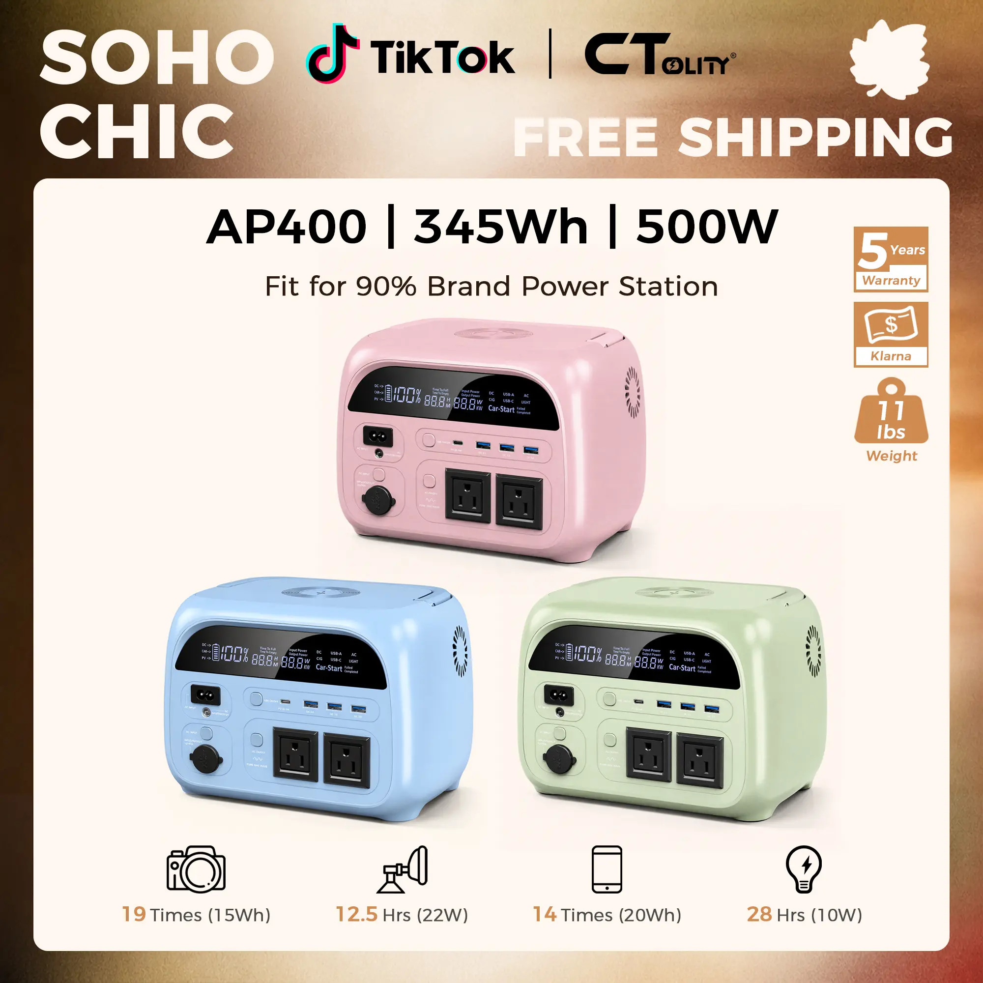 [SohoChic] CTOLITY AP400 500w 345WH Solar Generator Powerbank Power Supply Lifepo4 Battery Portable Power Station Phone Charge - Solar Generator fit Solar Panel Charge For Home Travel Rvs Emergency Prep, [Power Outage Survival], TiktokShopStockup