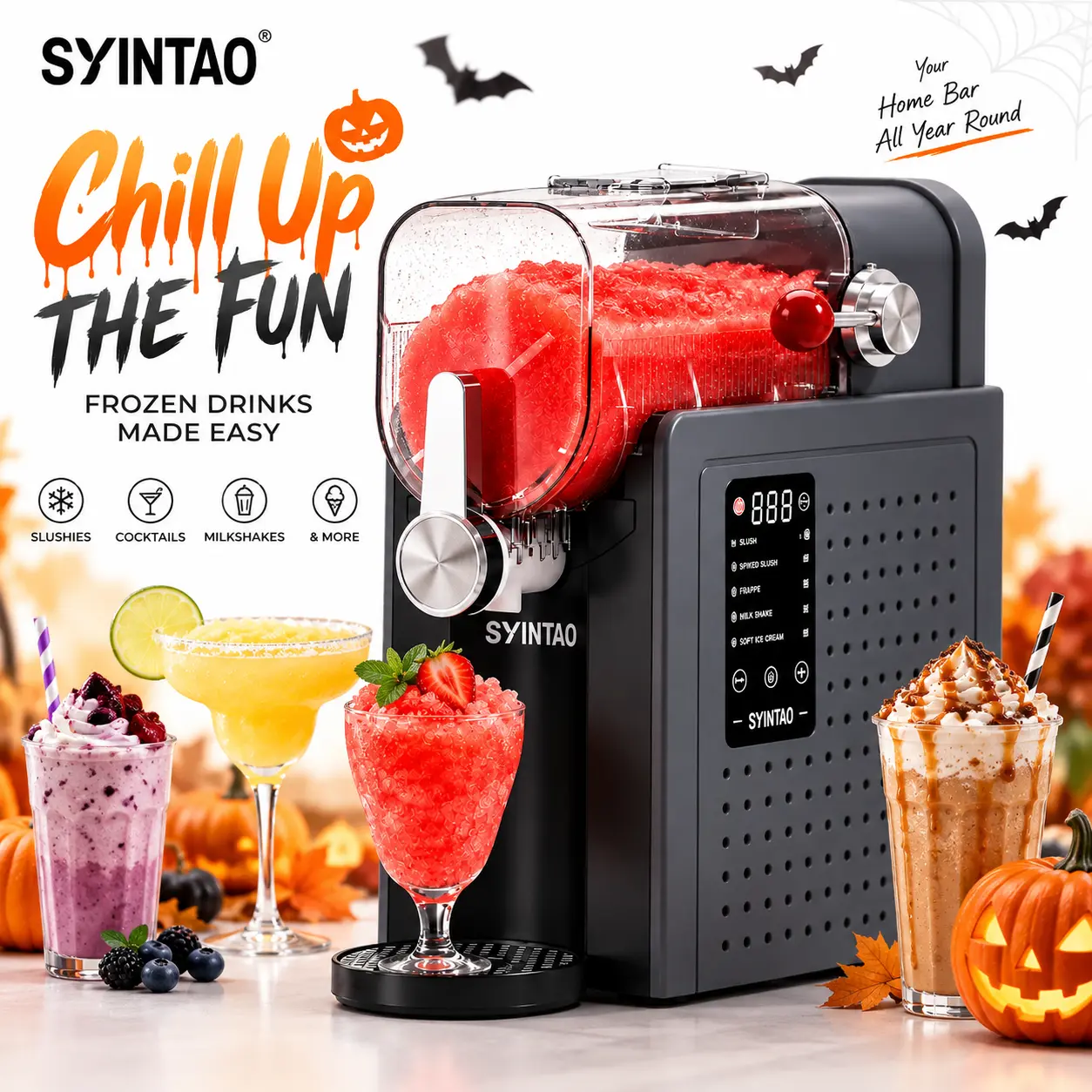 SYINTAO 6-in-1 Large slushie Machine - 96oz & 75oz Easy-to-Use Home Use Kitchen Appliance, 6 Pre-Set Modes, 1-Touch Auto-Cleaning, Detachable Lid, Preset Scheduling, Rapid Freeze, Serves 7 Per Batch, Smoothie & Ice Cream Maker for Families & Parties,techv