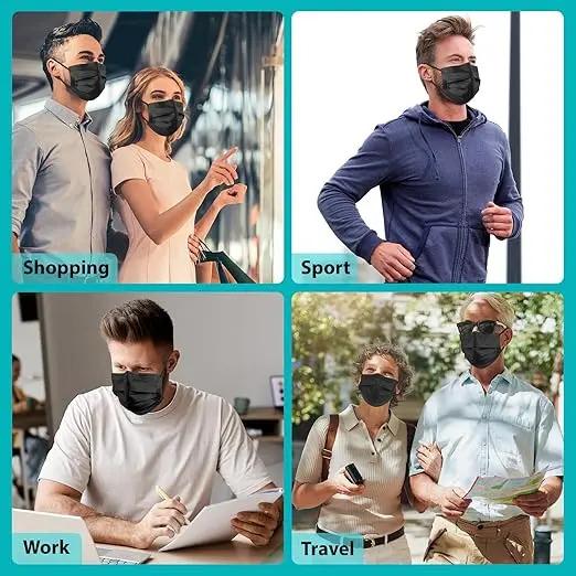 100 Pcs Face Mask - 3 Ply Ear Loop, Unisex Design, Fashionable Style, Suitable for Daily ,Black Disposable Summer Suitable for Weddings Parties care